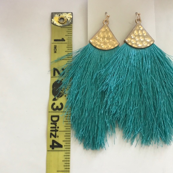 Turquoise Fringe Drop Dangle Earrings - Picture 3 of 5